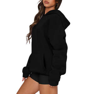 Solid <b>Black</b> <b>Womens</b> Oversized Pullover Hoodie Cotton Blend Breathable Durable High Quality Urban Streetwear Hooded Sweatshirts - Product Image 2