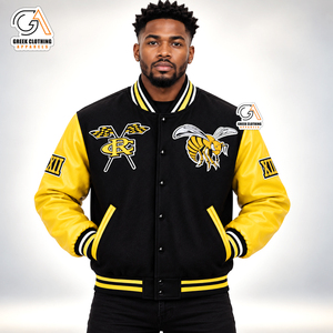 Veste universitaire en satin noir et jaune pour homme ASU, logo Hornet brodé, polyester/coton, légère, écologique, respirante - Product Image 1