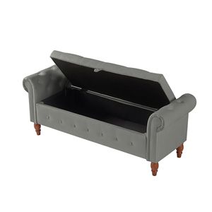 Grey Velvet Rectangular Sofa <b>Stool</b> Multifunctional Storage <b>Bedroom</b> Furniture - Product Image 6