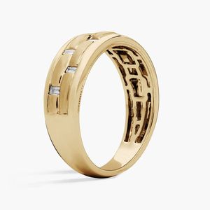 Bague de mariage en diamant baguette en or jaune - Product Image 4
