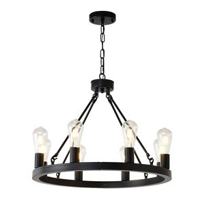 Matzwarte 6-Light Wagenwiel Kroonluchter Boerderij Moderne Stijl Kleine Plafond Hangende Lamp Voor Woonkamer Eetkamer - Product Image 1
