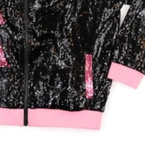Custom Black Pink Sequin Bomber <b>Jacket</b> Long Sleeve <b>Zip</b> <b>Up</b> Varsity Teamwear Ribbed Trim Fashion Sportswear Casual Outerwear - Product Image 3