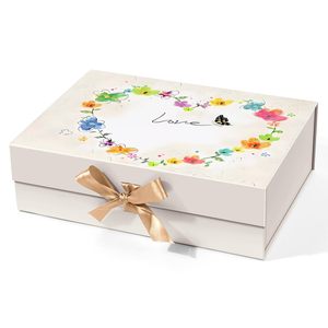 กล่องของขวัญ TH CBB-571 หรูหรา พับง่าย ผลิตจากวัสดุรีไซเคิล เคลือบด้าน พร้อมริบบิ้นลายดอกไม้ ฝาปิดแม่เหล็ก มุมติดกาว - Product Image 1