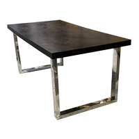 Table à manger rectangulaire en bois massif de style industriel moderne, motif en chevrons, pieds en acier inoxydable, pliable, pour restaurant en plein air