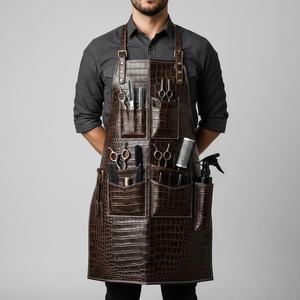 Delantal de Barbero de Cuero con Estampado de Cocodrilo |   Bolso de Peluquería Reutilizable Marrón Oscuro con Múltiples Bolsillos para Estilistas |   Ajustable y Cómodo - Product Image 1