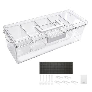 Plateau de service réfrigéré pour condiments, 5 compartiments, conteneur de service refroidi par glace, plateau en plastique pour garnitures de fruits avec couvercle - Product Image 1