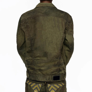 OEM Factory Custom Design Sun Faded Distressed Jeans Denim <b>Rhinestone</b> Men Denim <b>Jacket</b> <b>Jacket</b> Streetwear Vintage Embroidery - Product Image 4