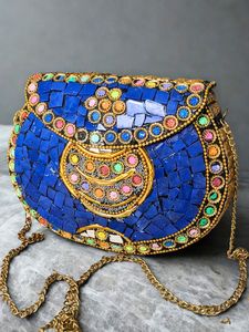 Bolso de mano tipo clutch de metal chapado hecho a mano con mosaico, diseño personalizado, de lujo, estilo antiguo, para fiestas y uso diario, con solapa y caja de piedras. - Product Image 2