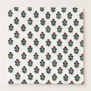 Hand Block Printed Cotton Fabric <b>Set</b> Red Floral Teal Leaf Motif White Base Buta Pattern Dress Material Kurta Suit Dupatta <b>Sewing</b> - Product Image 4