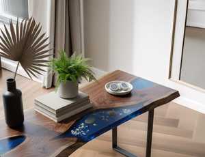 Table console en époxy Midnight Lagoon, en bois de noyer artisanal, design rivière, meuble d'appoint moderne pour entrée, décoration pour salon - Product Image 6