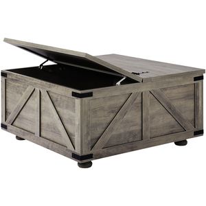 Tavolino da Caffè Stile Fattoria da 36 Pollici con Piano Sollevabile e Ampio Vano Portaoggetti in Vetro, Tavolo da Cocktail Rustico in Legno per Soggiorno - Product Image 1