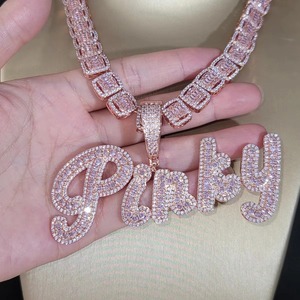 Pink <b>Iced</b> <b>Out</b> Moissanite Pendant Rose Gold Plated 925 Silver <b>Chain</b> Hip Hop Letter Charms Jewelry Luxury Party Wear Pendant - Product Image 6