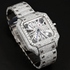 Reloj de Lujo con Movimiento Automático Digital, Correa de Acero Inoxidable, Plata 925, Estilo Hip Hop, Completamente Cubierto de Diamantes Moissanite VVS - Product Image 2