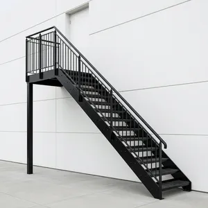 Rampe d'escalier extérieure en acier moderne, design industriel, rampes murales en tuyaux, résistantes à la rouille pour usage extérieur - Product Image 2