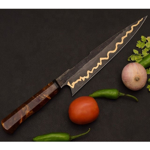 Cuchillo de Chef de Acero Damasco y Cobre Hecho a Mano de Primera Calidad con Hoja de Acero, Empuñadura de Resina con Relleno de Latón y Funda de Cuero Fino para Caza/Camping 12 - Product Image 5