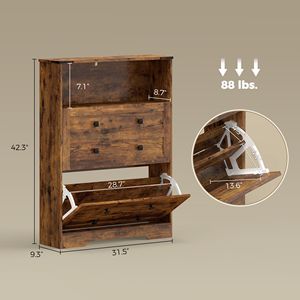 Mobiletto Rustico Marrone per Scarpe con 2 Cassetti Ribaltabili per Soggiorno - Product Image 3