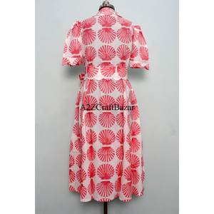 Vestido midi floral de algodón 100% ecológico para mujer, estilo Kangura, cuello en V, manga corta, decoración con botones, lavable. - Product Image 6