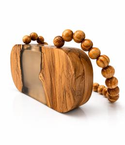 Pochette de soirée artisanale en bois poli avec poignée chaîne dorée pour mariage, fête ou cadeau - Product Image 2