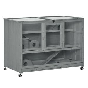 Cage à hamster moyenne et grande avec balançoire, habitat en bois pour petits animaux, roues, centre d'activités à 3 niveaux, échelle, gris foncé - pour gerbilles - Product Image 1