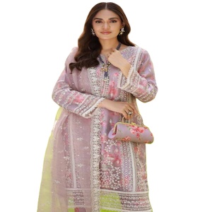 Trajes de vestir paquistaníes de 3 piezas de organza de marca original maxi de diseñador pesado al por mayor por Dr Haris estilo largo para Bodas de niñas - Product Image 1