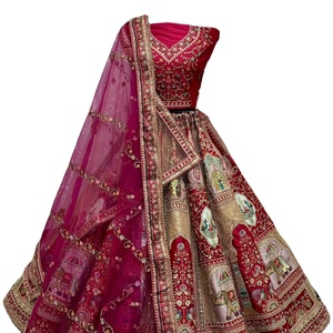 Diseñador Pavo Real y Elefante Parche & Zari trabajo e hilo trabajo Nupcial Lehenga - Product Image 2