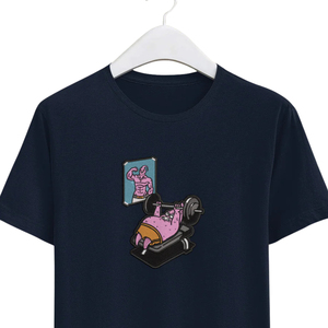Camiseta Deportiva de Manga Corta para Hombre, Color Azul Marino, Diseño de Dibujos Animados de Patrick, Cuello Redondo, Corte Regular, Estilo Casual, Poliéster/Algodón, Secado Rápido, Transpirable - Product Image 3