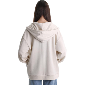 Sudadera con capucha y cremallera para mujer, de color sólido, de algodón tejido, informal, transpirable, para otoño, corte holgado, manga larga - Product Image 4