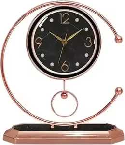 Horloge rectangulaire noire artistique moderne avec cadre circulaire doré, chiffres romains, design géométrique minimaliste, horloge contemporaine - Product Image 2