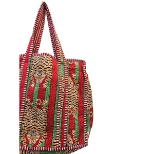 Bolso Tote de Algodón Puro Hecho a Mano, Estilo Bohemio Indio Vintage, Acolchado, para Playa, Fiesta, Viajes, Compras, con Cierre de Cremallera - Product Image 4