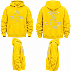 Sudadera con Capucha Extra Grande Personalizada con Pedrería, 100% Algodón, Sudadera Casual con Forro Polar Amarillo, Diseño de Logotipo Frontal, Ropa de Invierno de Secado Rápido - Product Image 5