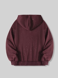 Sudadera con capucha de diseño con cremallera completa, estilo tribal con pedrería negra, oversize, de mezcla de algodón grueso y forro polar, estilo casual urbano - Product Image 1