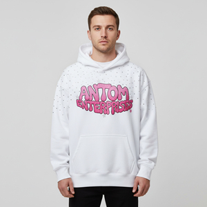 Sweat-shirt à capuche personnalisé avec impression en relief et strass pour homme, sweat-shirt oversize uni de haute qualité, streetwear, sweat-shirts à capuche avec impression en relief et strass - Product Image 5