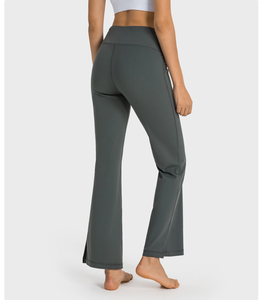 Pantalones acampanados personalizados para mujer, de algodón y forro polar, con cintura elástica, estilo holgado, pantalones casuales de mujer, pantalones acampanados de dos colores. - Product Image 2