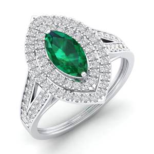 Anillos de Compromiso REYES Hechos a Mano en Oro Sólido de 14K con Corte Marquesa y Esmeralda de 1 Quilate para Mujer, Joyería con Diamantes Certificados por IGI - Product Image 2