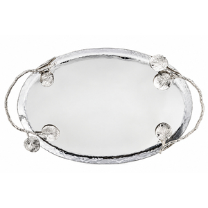 Wholesale Deluxe Metal Decorative <b>Tray</b> <b>Round</b> Stainless Steel Serving Platter With Brass Vine Handles For Hotel & Bulk Supply - Product Image 2