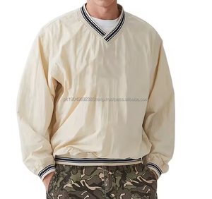 Vente en gros personnalisée sweat-shirt vierge surdimensionné léger en nylon tissu imperméable col côtelé pull-over sweat pour hommes - Product Image 1