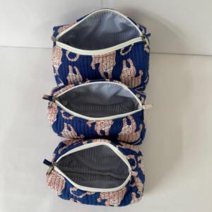 Ensemble de trousses de maquillage en coton matelassé à imprimé tigre bleu, trousse de toilette pour femmes, organiseur de voyage, pochette à fermeture éclair faite à la main - Product Image 3