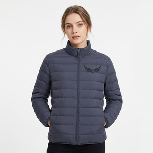 Men's Navy Blue <b>Jacket</b> Stand Collar Zipper Front Embroidery Logo Windproof Casual <b>Winter</b> Wear - Product Image 6