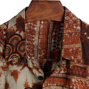 Men's Batik Printed Hawaiian Style Short Sleeve Casual <b>Shirt</b> Turn-down Collar Summer Wear 100% Polyester Breathable - Product Image 5