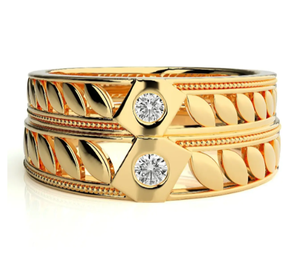 925 Sterling Silver Gold Plated Bezel Setting Leaf Pattern Wedding & Party <b>Couple</b> <b>Rings</b> - Product Image 2