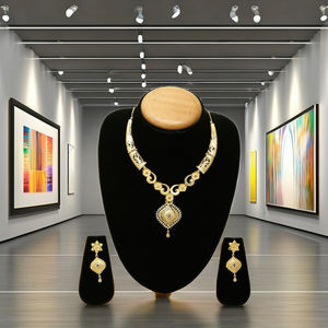 Wholesale 14K 18K 24K Gold Plated Forming AD Choker <b>Necklaces</b>, Indo-Western AD Stone <b>Necklaces</b>, Fashion Brass Gold Jewelry Set. - Product Image 3