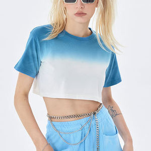 T-shirt court dégradé pour femme, manches courtes, en coton, style décontracté streetwear, tee-shirt court ombré, haut tendance été - Product Image 4