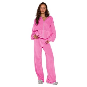 Survêtement en velours avec strass réfléchissants, grande taille, pour femmes, 2022, logo personnalisé, ensemble de jogging - Product Image 2
