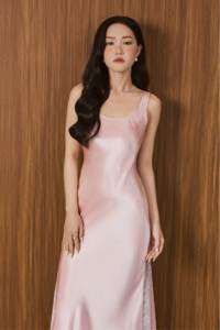 Wholesale Women Dress KD74 Elegant / Evening / Feminine Sleeveless PEARL DREAM Maxi Scoop neck Wide-Strap Silk Slip Dress - Product Image 6