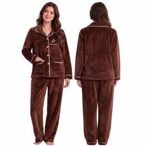 Pijamas de Polar para Mujer de la Mejor Calidad, Conjunto de Dos Piezas Cálido para Invierno, Ropa de Dormir de Manga Larga, Ropa de Casa, Ropa de Descanso - Product Image 1