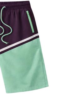 Purple And Mint Green Color Block Mens Drawstring Shorts Zipper Pocket Casual Summer Beach <b>Athletic</b> Quick Dry Comfortable Shorts - Product Image 5