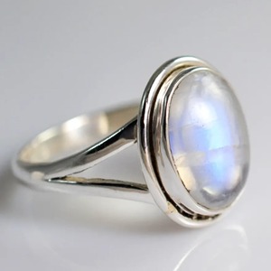 Rainbow <b>Moonstone</b> <b>Ring</b> 925 Sterling Silver Handmade Statement Promise <b>Ring</b> for Women Boho Oval June Birthstone Jewelry - Product Image 2