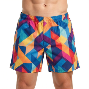 Men Geometric <b>Pattern</b> Quick Dry Swim Trunks Elastic Waist Casual Shorts 100% Polyester Woven Fabric - Product Image 1