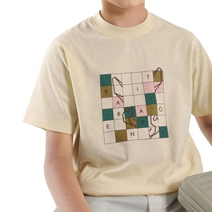 Custom Kids Fashionable Grid Graphic T Shirt Cotton Short Sleeve Cream Crew neck Tee Eco-Friendly Cotton - Product Image 4
