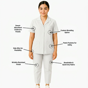 Ensemble de blouses médicales unisexe en toile extensible 4 directions de qualité supérieure, uniforme d'infirmière, haut à col en V, poches cargo doubles, fentes aux chevilles, pour hôpital - Product Image 2